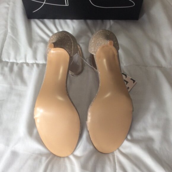 GOLD GLITTER ANKLE STRAP HEELS - Picture 9 of 9